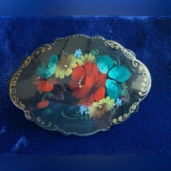 Antique Hand Painted Russian Folk Art Brooch - Picture 2 of 3